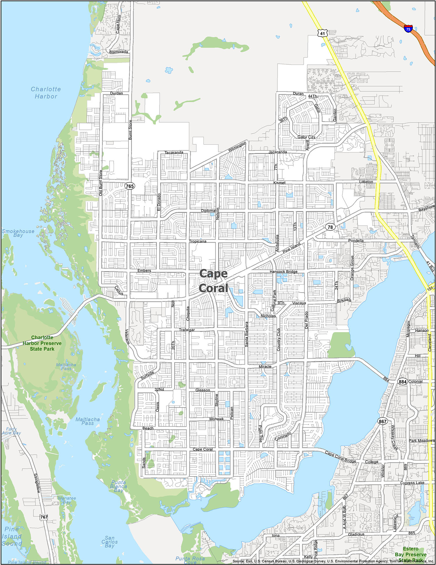Mapa por zonas de Cape Coral, Florida